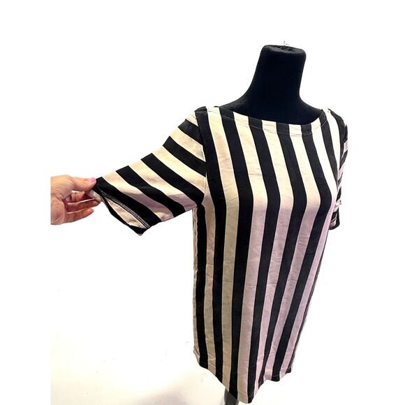 BCBGMAXAZRIA black & white vertical stripe mini shift dress - Picture 2 of 6